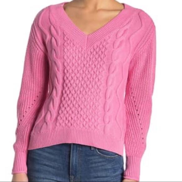 Abound NWT Pink Cable Knit V-Neck Sweater Size Small Winter Cozy Layering - Picture 1 of 5
